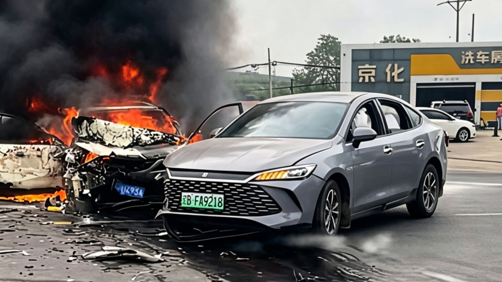 Este accidente desmonta la teoría de que las baterías estallan: el PHEV sale ileso mientras que el térmico arde