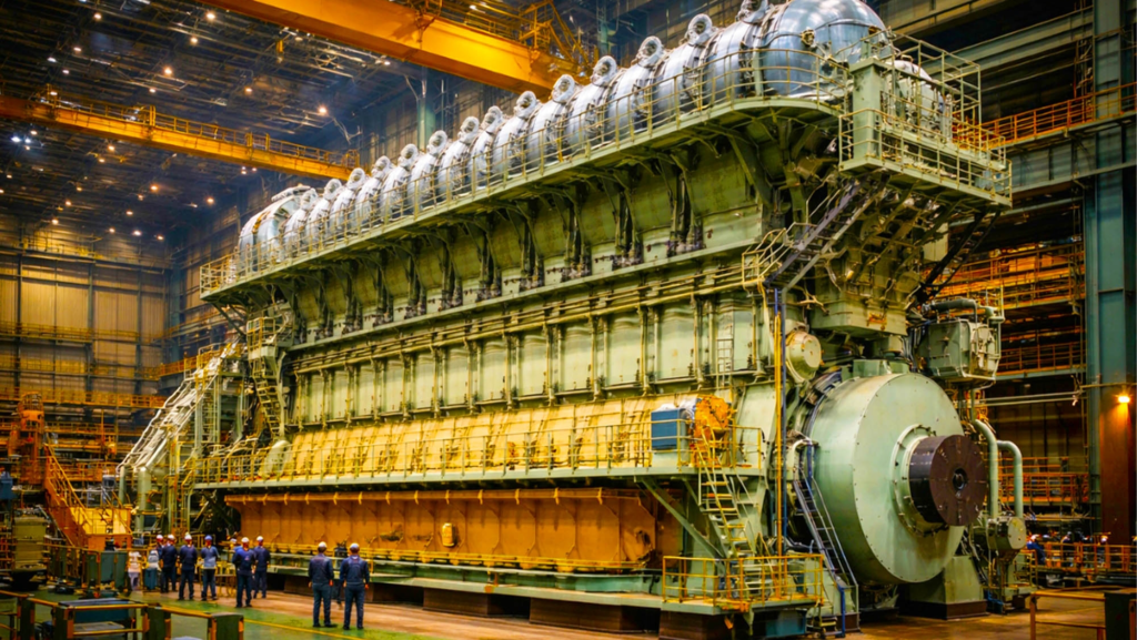 El motor más potente del mundo mide 27 m, pesa 2.300.000 kg y genera 108.000 CV: unas cifras brutales que 'consumen' 14 toneladas de diésel cada hora